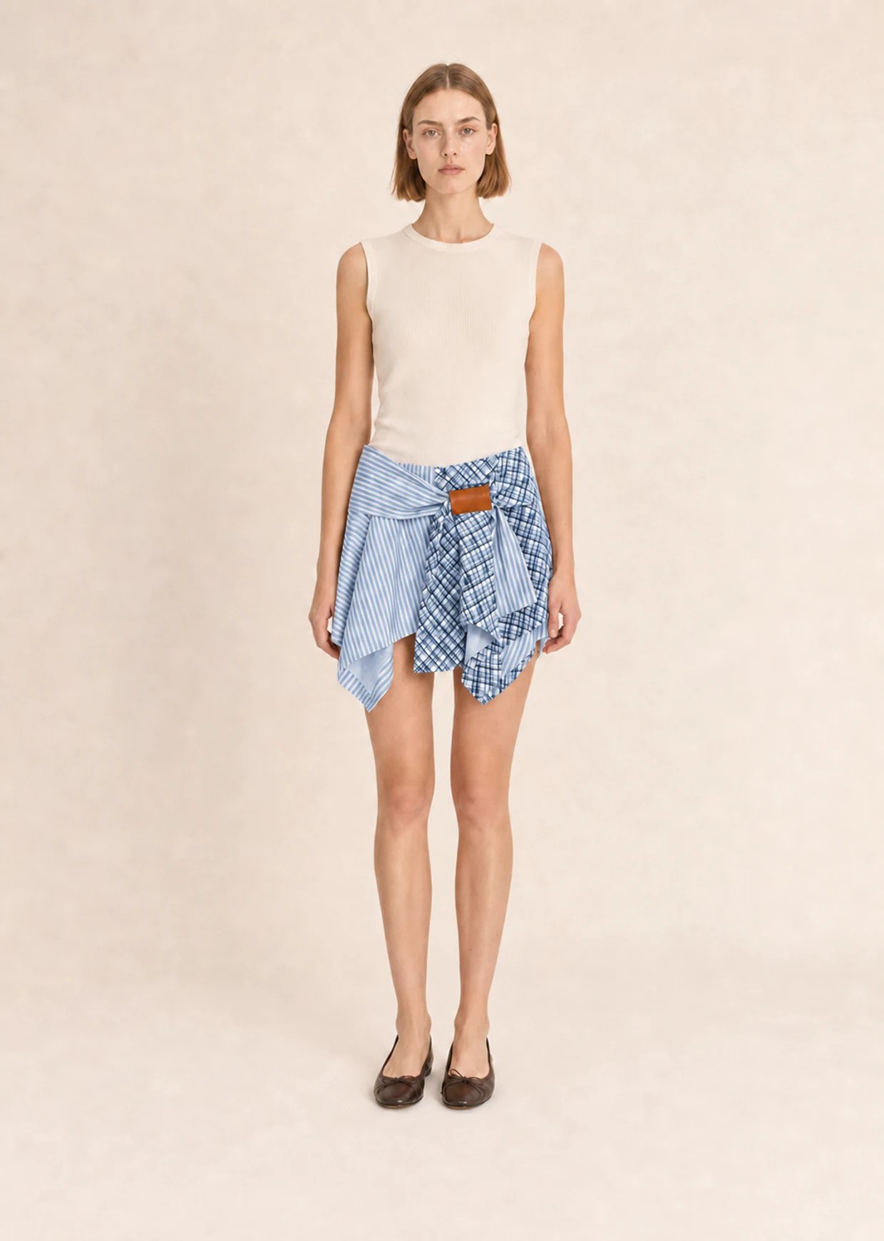 ANN Deconstructed Skirt in Blue and White Stripe, front view