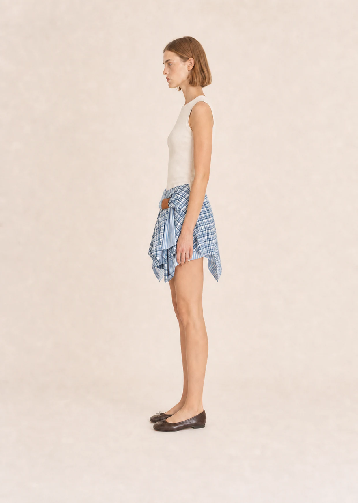 ANN Deconstructed Skirt in Blue and White Stripe, side view