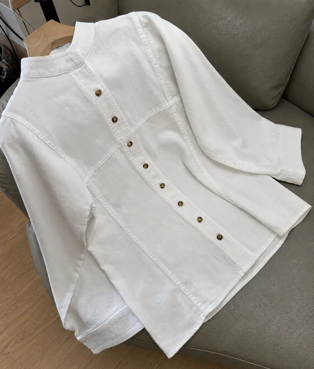 Stand-collar shirt laid flat